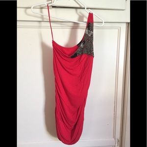 One shoulder little red dress